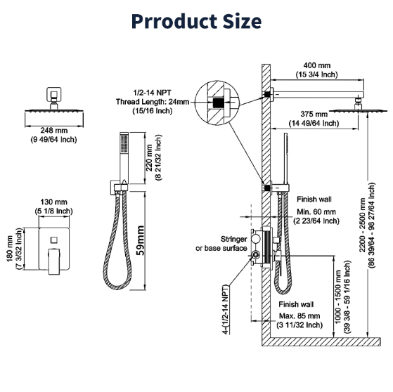 Shower System Shower Mixer Combo Set Wall-mounted